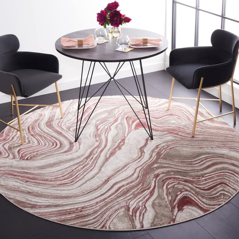 SAFAVIEH Meadow Marjolein Modern Abstract Rug - 6'7" Round - Pink/Beige