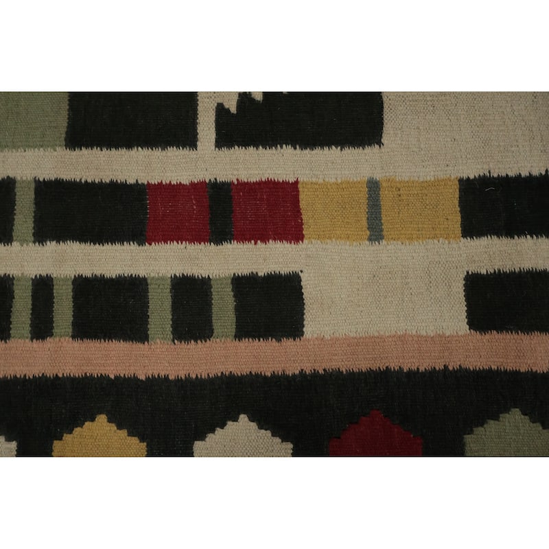 Hand Woven Oriental 100% Wool Carpet Southwestern Tribal Multi-Colored Kilim Runner Rug - 12' 3'' X 4' 4''