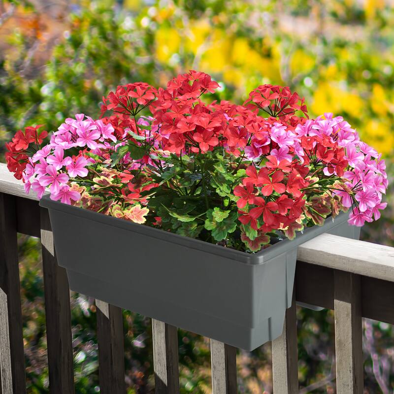 Pure Garden 20.75in Railing Planter - 6-Gal Outdoor Flower Box - Gray
