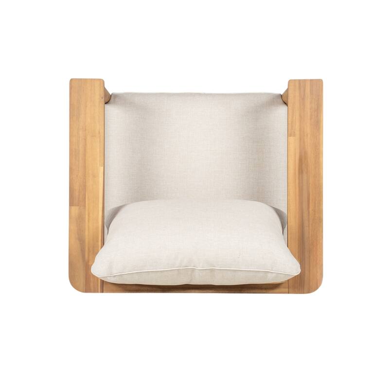 Roomfitters Terassi Outdoor Acacia Wood Lounge Chair with Cushions, Teak Finish and Beige Fabric