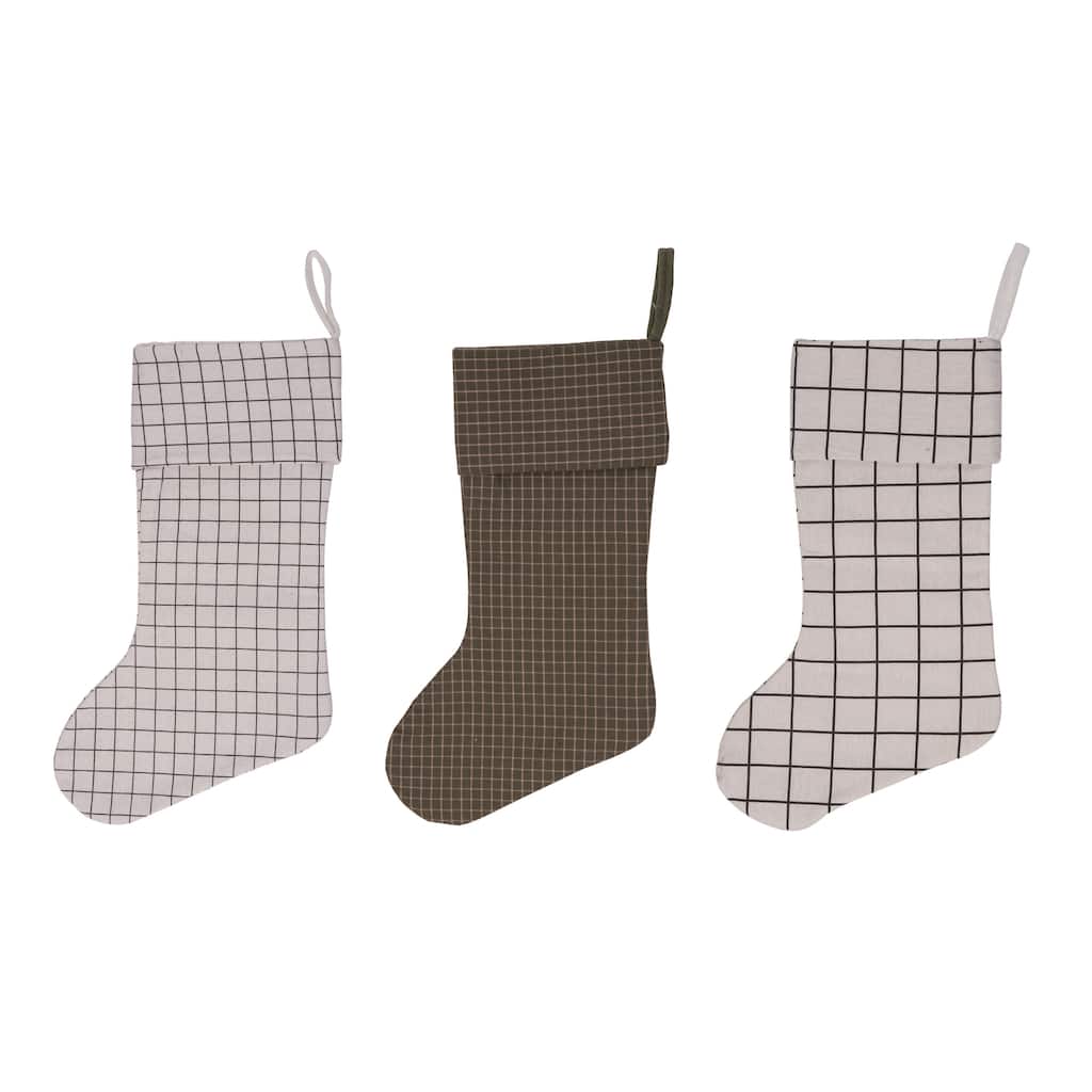 Transpac Fabric Neutral Ticking Stripe Stocking Set of 3 Christmas Home Decorations