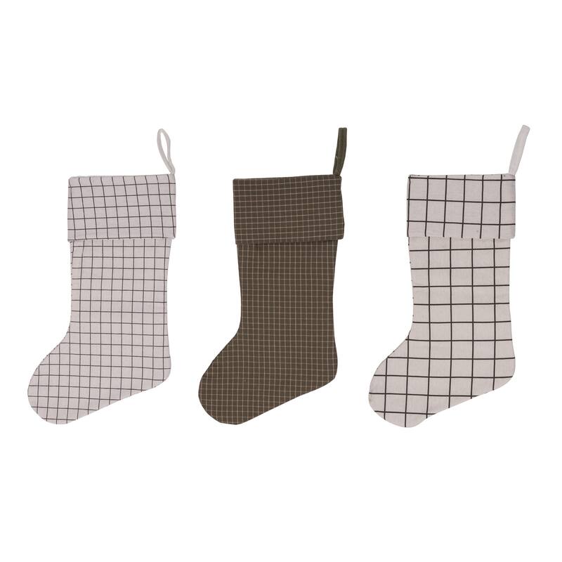 Transpac Fabric Neutral Ticking Stripe Stocking Set of 3 Christmas Home Decorations