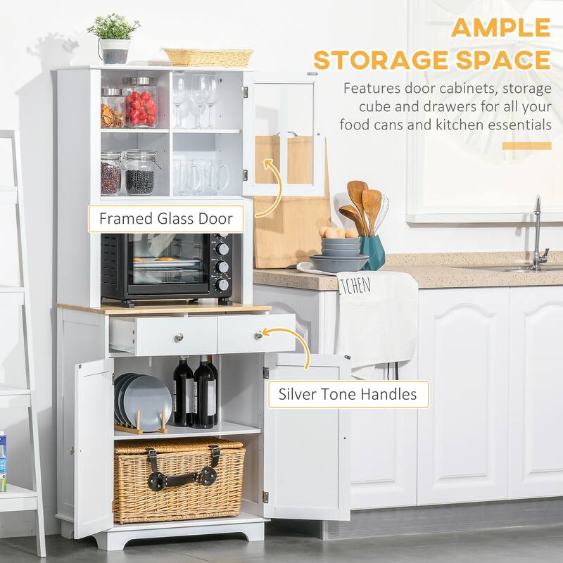 HOMCOM 67" Kitchen Buffet with Hutch, Pantry with Framed Doors, 2 Drawers, and Open Microwave Countertop - 26.75"x 15.5" x 67"