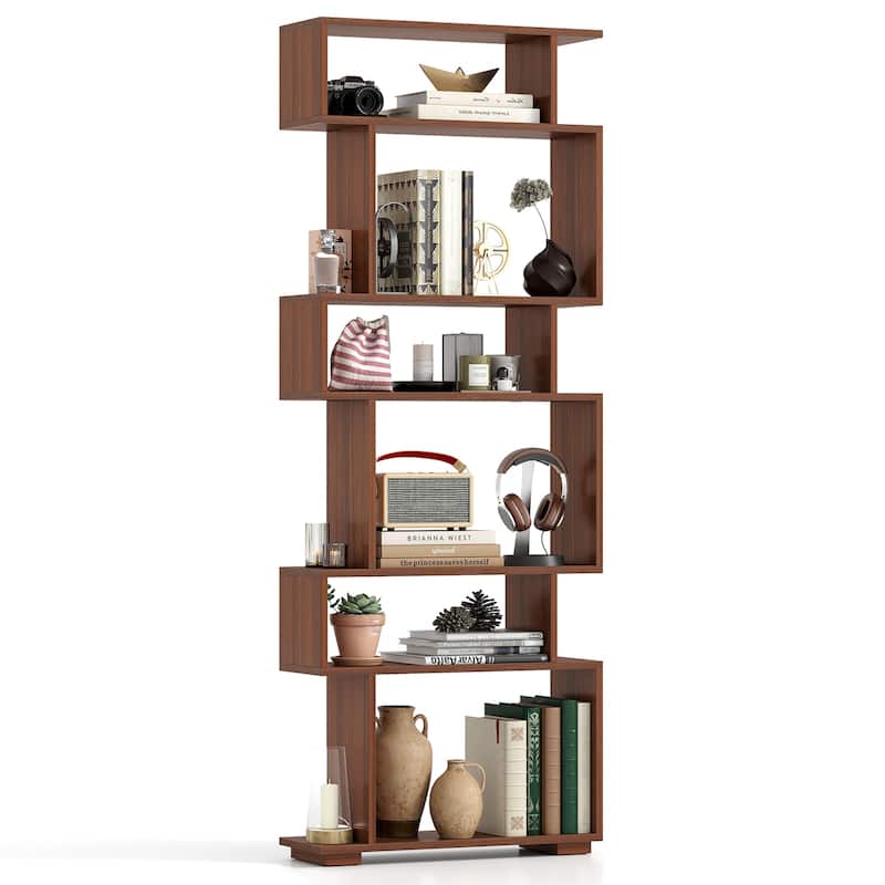 Gymax 2PCS 6-Tier Bookshelf Geometric Bookcase w/ 2 Anti-Tipping Kits
