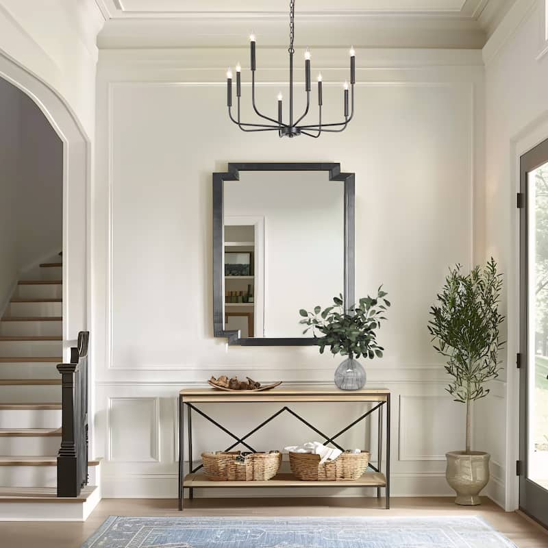 Modern Farmhouse 8-Light Black Chandelier French Country Candle Ceiling Light for Dining Room - D26"xH35.5"