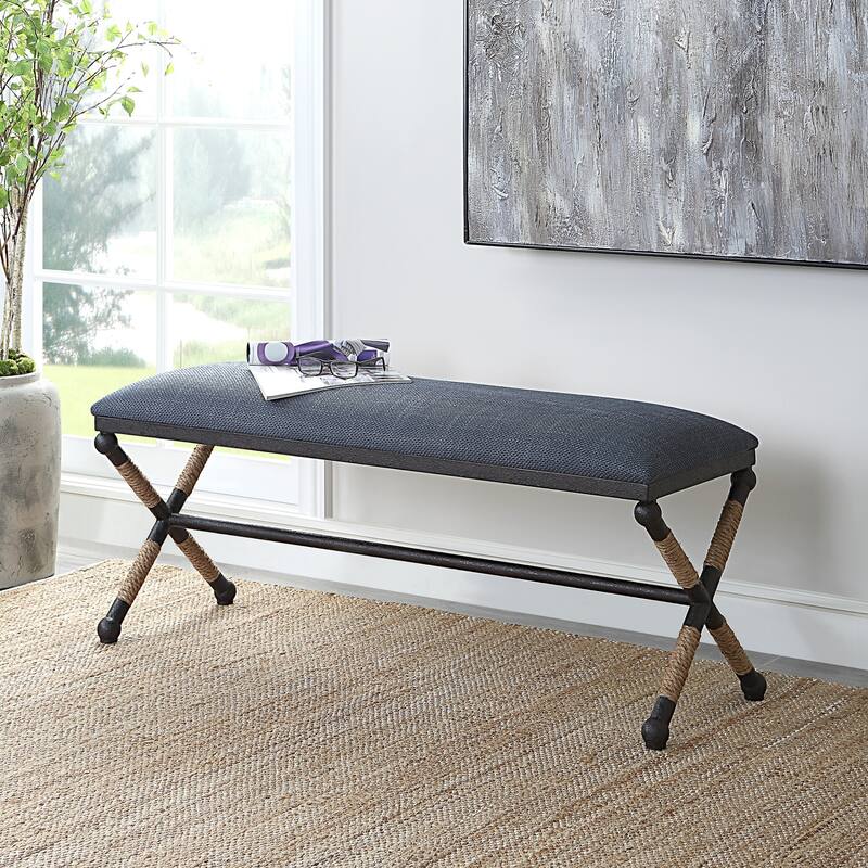 Cushioned Top Bench with Metal Frame - 47.75" - Navy Blue