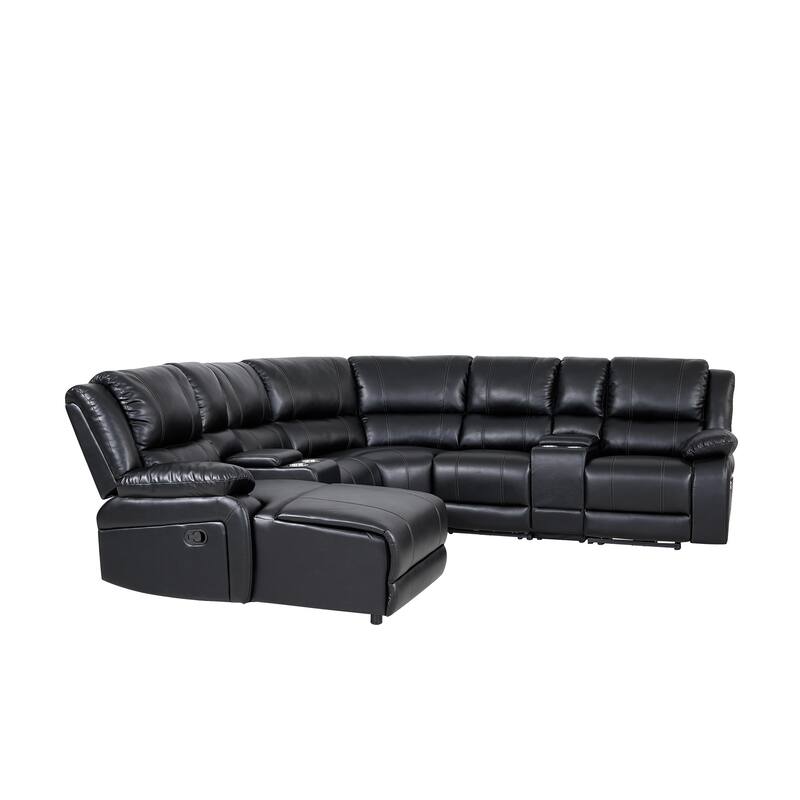 William 7 Piece Transitional Faux Leather Curved Living Room Reclining Sectional