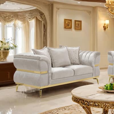 Furniture of America Sawer Glam Beige Upholstered Loveseat with Stainless Steel Frame