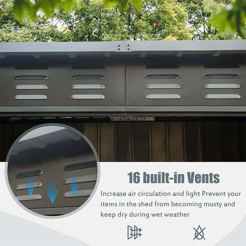 Outdoor Rustproof Storage Shed Metal Tool Shed with Lockable Double Doors Waterproof Garden Shed, Air Vents