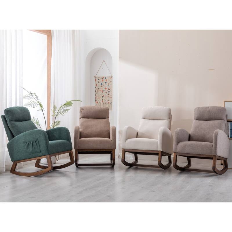 Modern Linen Upholstered Rocking Chair, Living Room Lounge Arm Chair