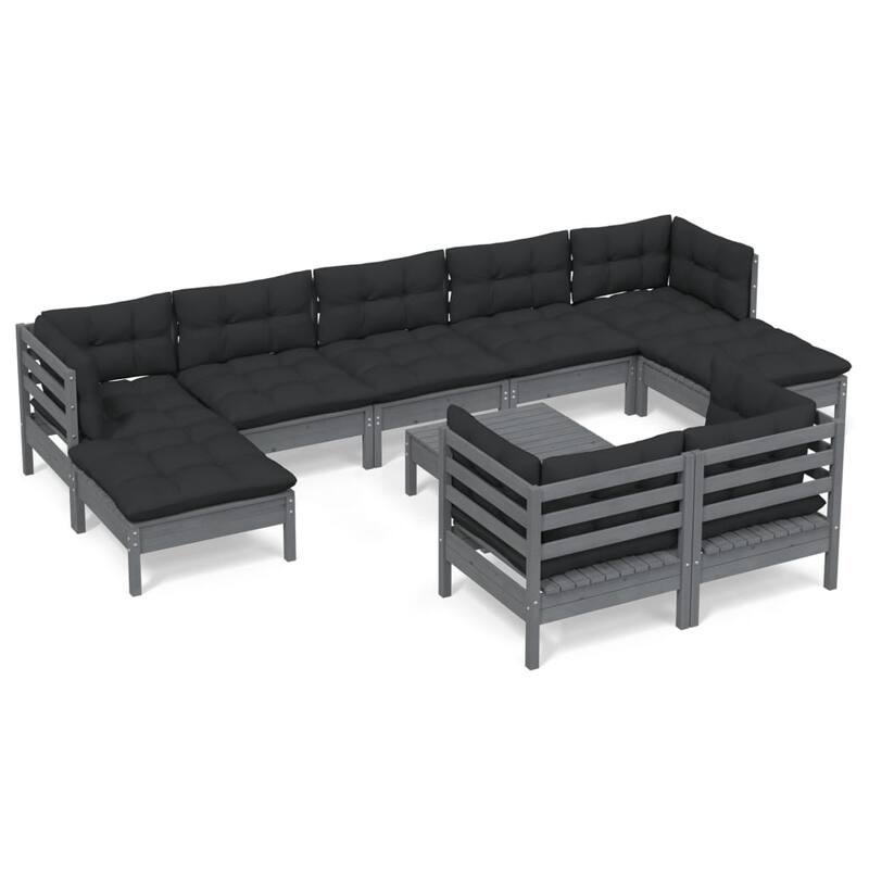 vidaXL Solid Pinewood Patio Lounge Set 10 Piece with Cushions Multi Colors