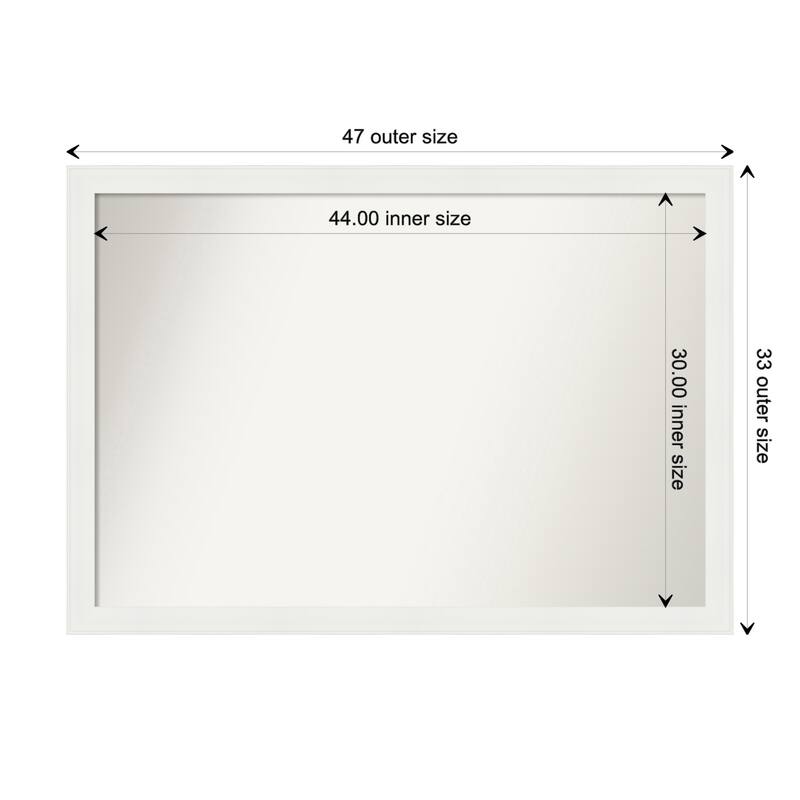 Vanity White Narrow Framed Non-Beveled Custom Wall Mirror, Bathroom Vanity Mirror - Outer Size: 47.5 x 33.5
