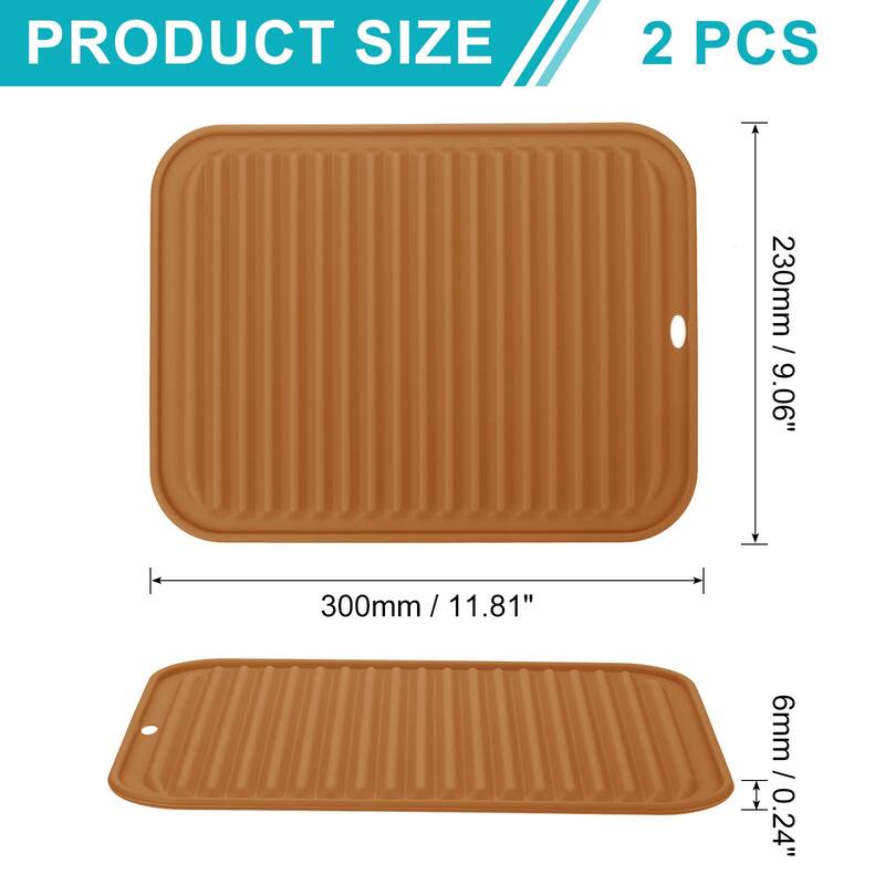 2 Pack Silicone Dish Drying Mat, 9"x12" Trivets for Hot Pots and Pans - Brown