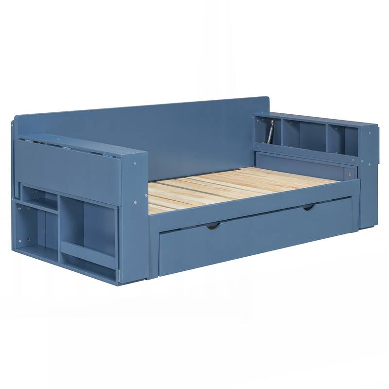 Full Size Daybed with Removable Desk, Storage Drawers & Hydraulic Side Table