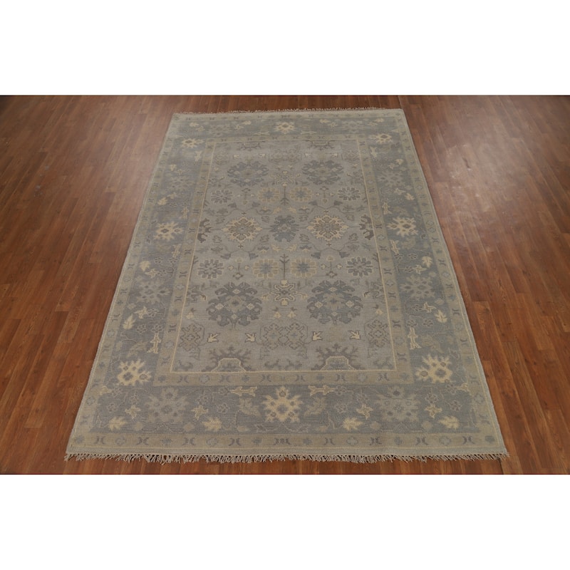 Gray Oushak Indian Area Rug Handmade Wool Carpet - 6'2" x 8'10"