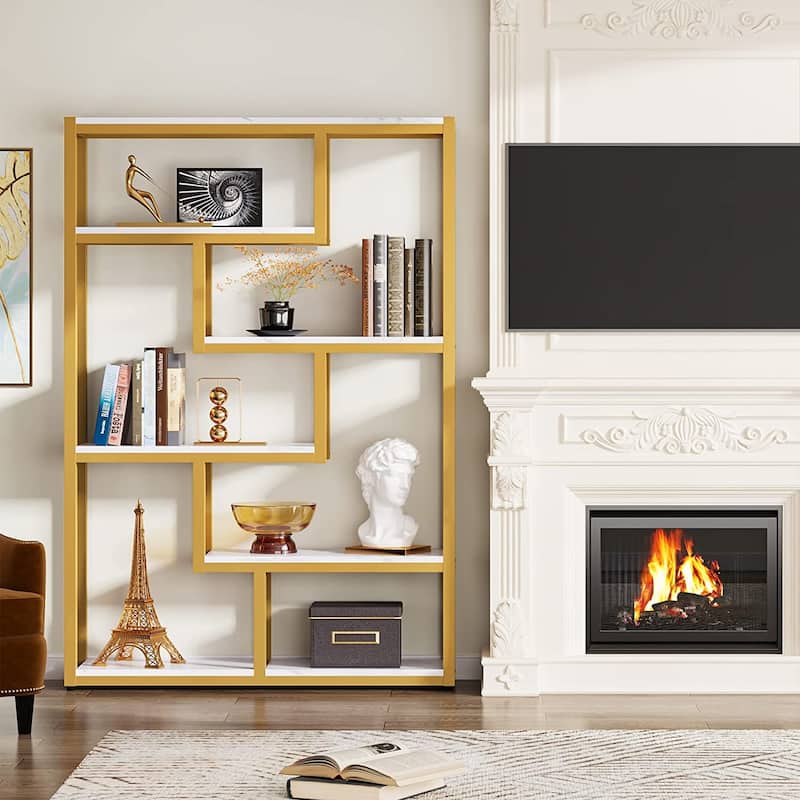 6-Tier Etagere Bookcase, Modern Industrial Staggered Bookshelf