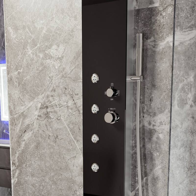 Eviva Velino Black Tempered Glass Thermostatic Shower Massage Panel