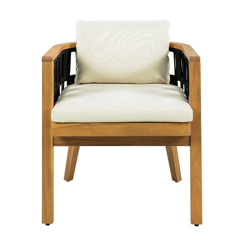 Christopher Knight Home - Della Modern Coastal Outdoor & Indoor Acacia Wood and Rope Dining Set with Cushions & Flat Rope