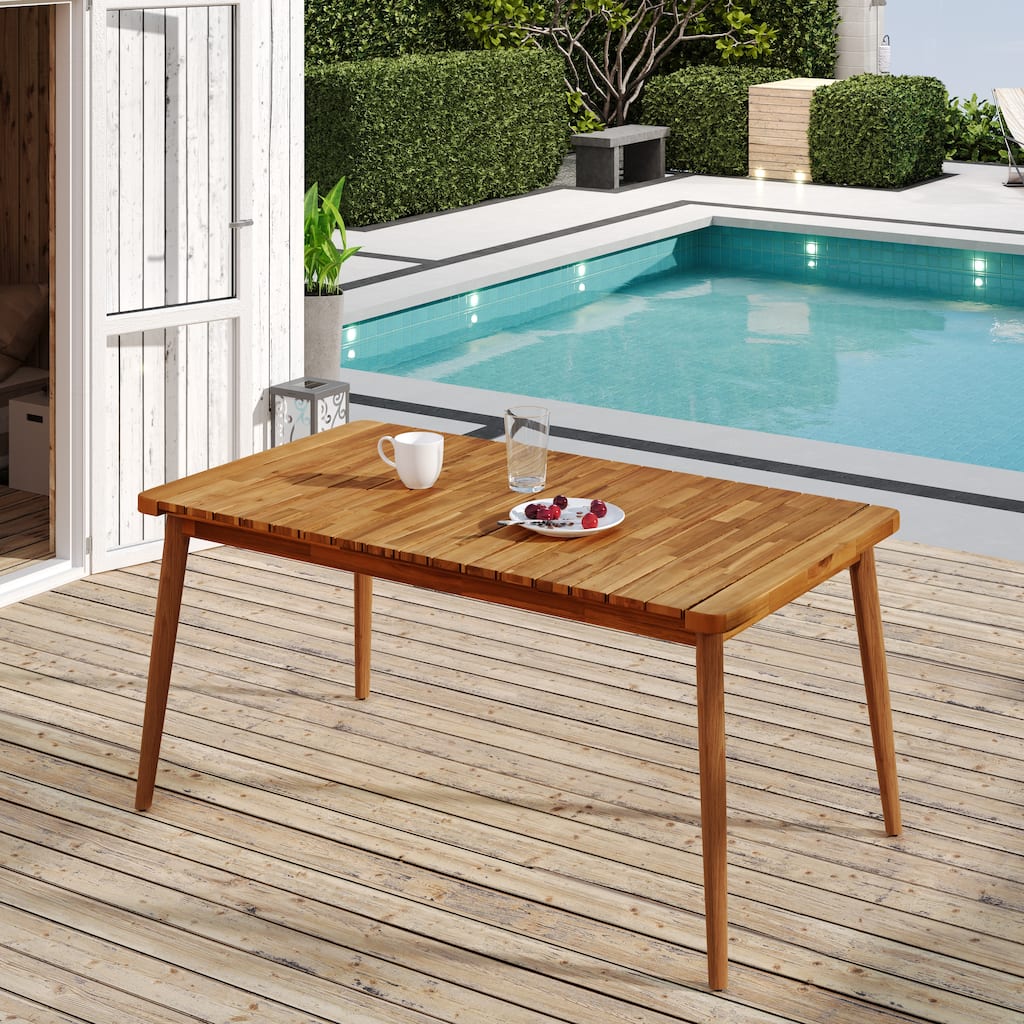 Christopher Knight Home - Lucas Acacia Wood Outdoor Dining Table with Modern Farmhouse Style - Teak Finish