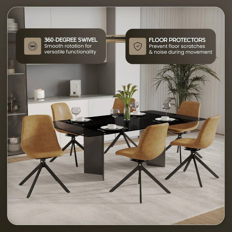 Markley Leather Dining Chair 360 Degree Swivel with Iron legs Modern Accent Side Chair Set of 2