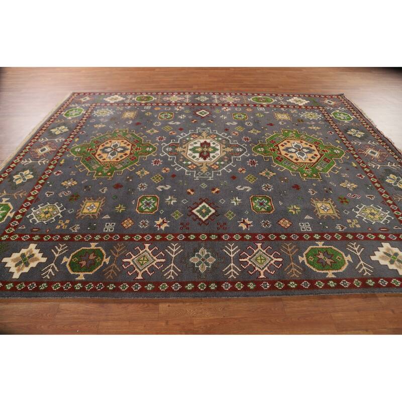 Traditional Kazak Area Rug Hand-Knotted Oriental Wool Carpet - 8'0" x 9'11"