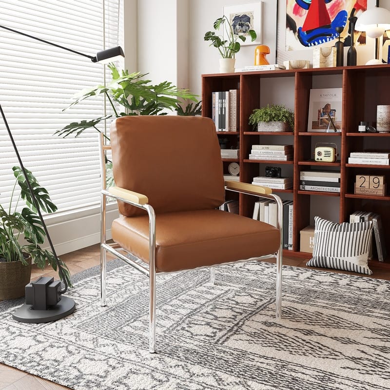 Momei 33.6"H Mid-Century Modern Armchair Stainless Steel Frame Accent Chair - 21.2"L x 24.2"W x 33.6"H