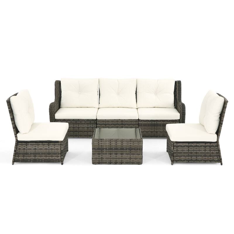 5-Person Outdoor Wicker Patio Conversation Sets with Table and Cushion