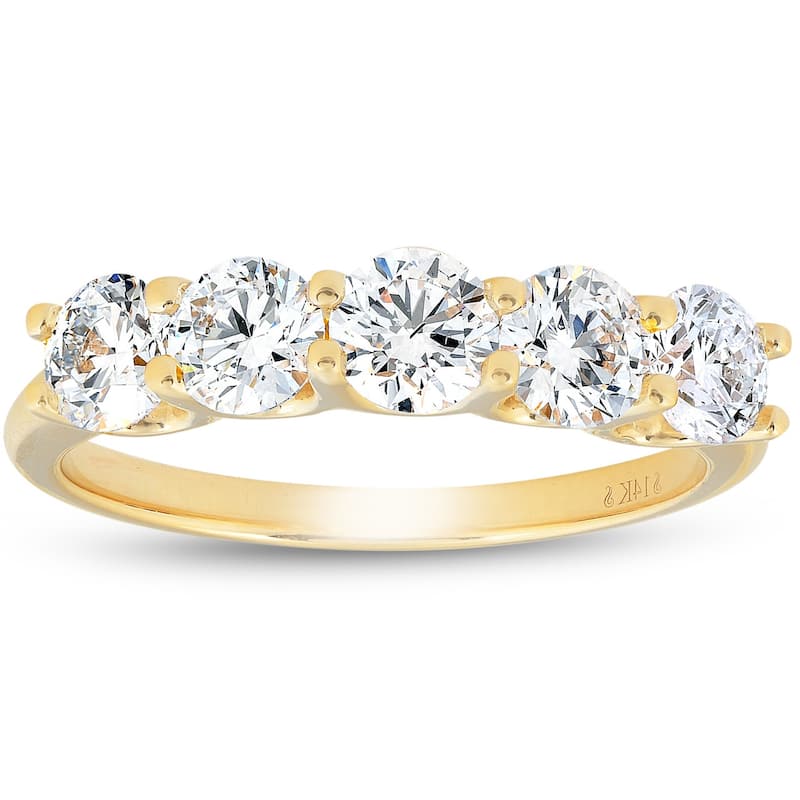 1 1/4 Ct Lab Grown Diamond Five Stone Wedding Ring Yellow Gold U Prong