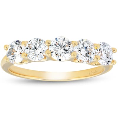 1 1/4 Ct Lab Grown Diamond Five Stone Wedding Ring Yellow Gold U Prong