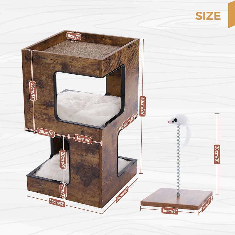 Modern Indoor Cat Tree Cat Condo with Free Cat Toy, Scratching Pad and Removable Soft Mats
