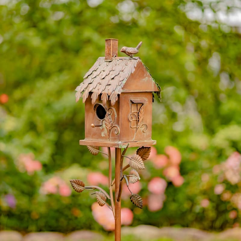 Country Style Iron Birdhouse Stake "Chimney House"