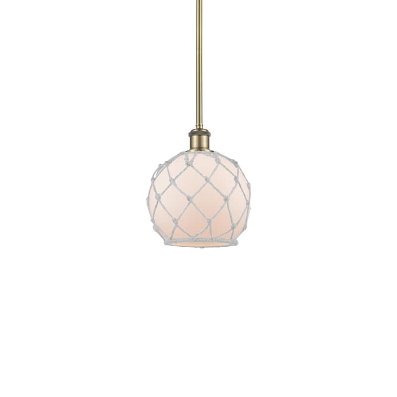 Innovations Lighting 516-1S-10-8 Farmhouse Rope Pendant Farmhouse Rope - Antique Brass / White Glass with White Rope