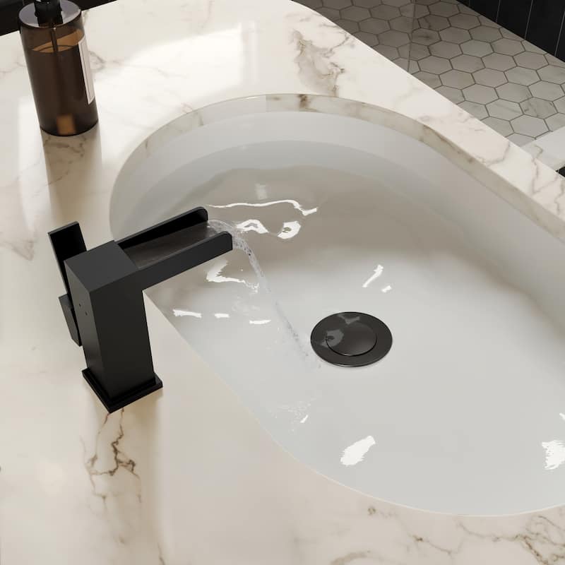 GRANDJOY LED Waterfall Bathroom Sink Faucet with Drain Assembly, Single Handle Vanity Fixture