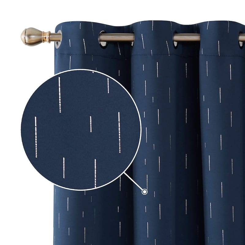 Deconovo Foil Print Striped Room Darkening Curtains Set of 2 - 42W x 45L - Navy