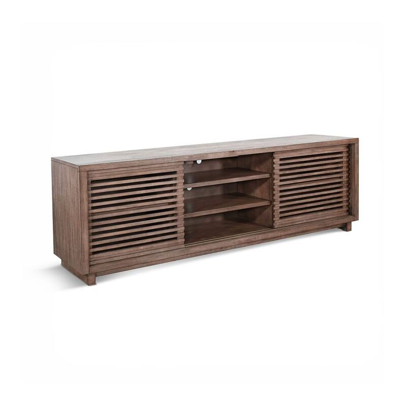 Jave TV Stand Media Cabinet, Slatted Doors and Shelves, Brown 75 Inch