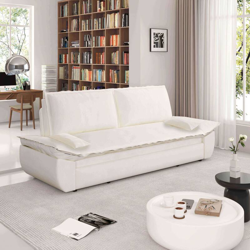 Velvet 3-in-1 Convertible Sleeper Daybed, Pull-Out Queen Bed, Chaise Lounger, Removable Cushions, Soft Pillows Included