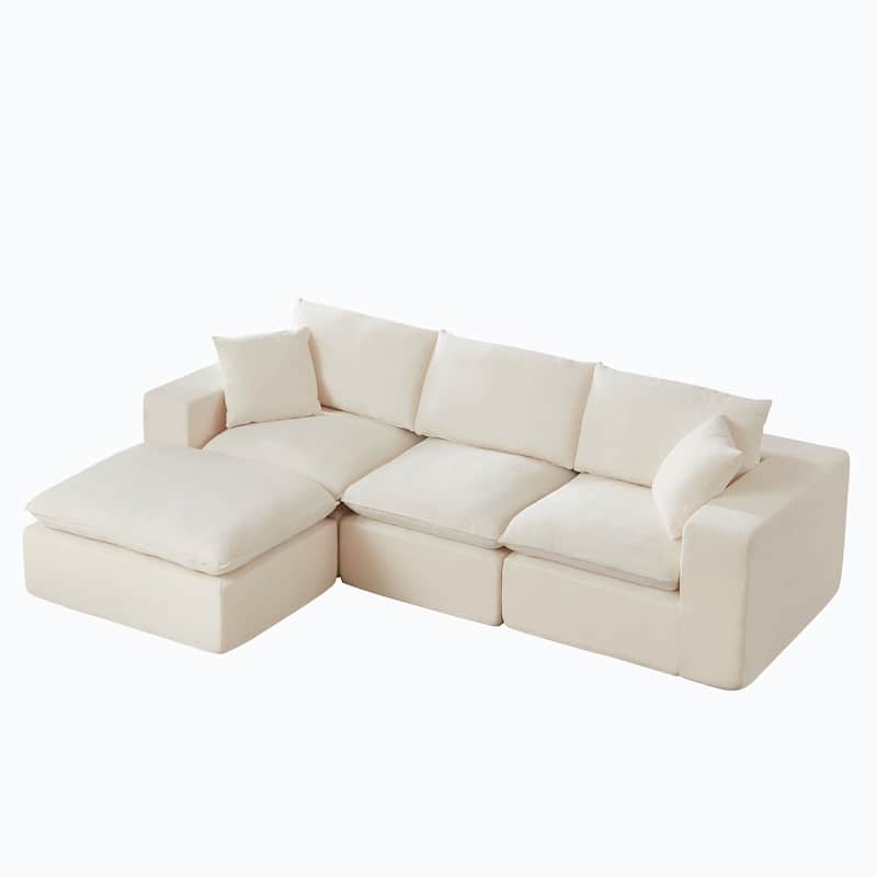 L Shaped Sectional Sofa with Ottoman, Oversized Chenille Upholstered Cloud Sofa, High-Density Sponge 4 Seater Sofa