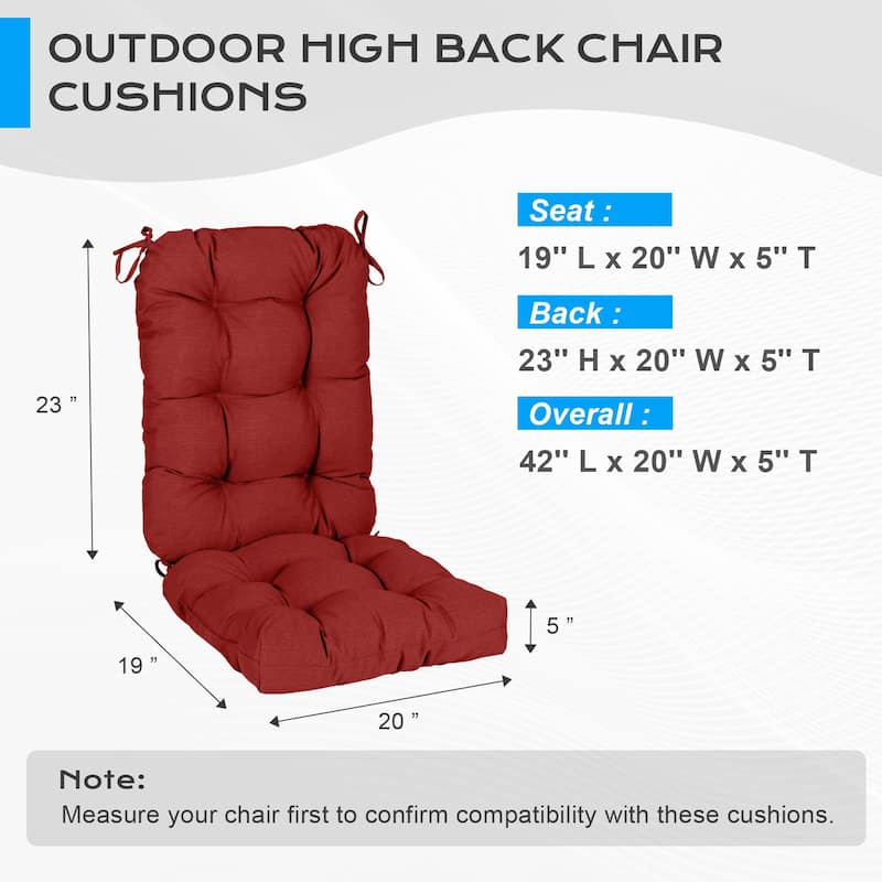Aoodor Outdoor 42"x 20" x5" Tufted Back Cushions Patio Replacement Chair Cushion, Set of 2