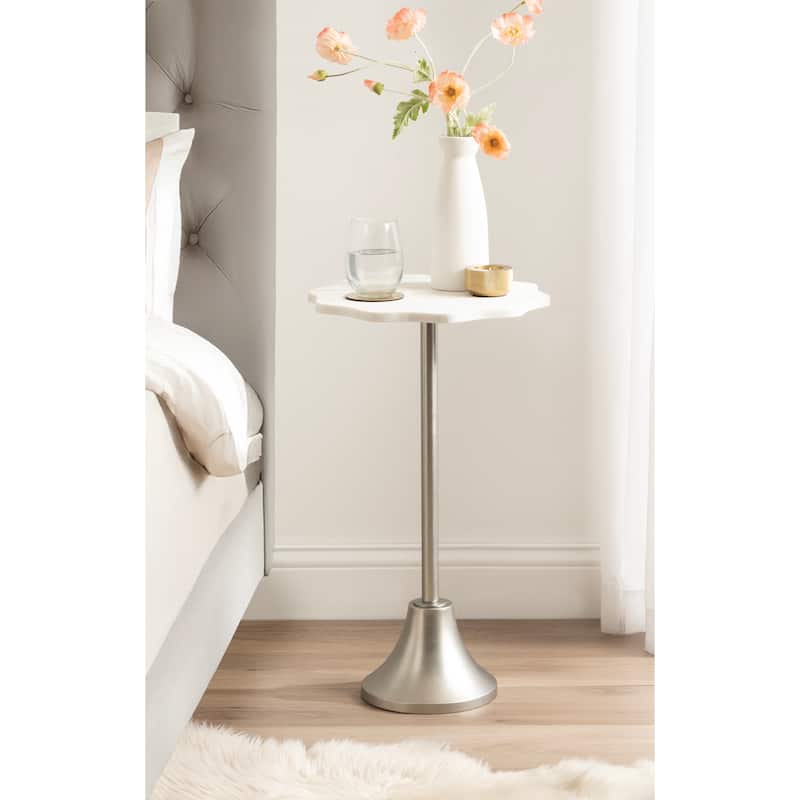 Kate and Laurel Sanzo Scalloped Marble and Metal Drink Table