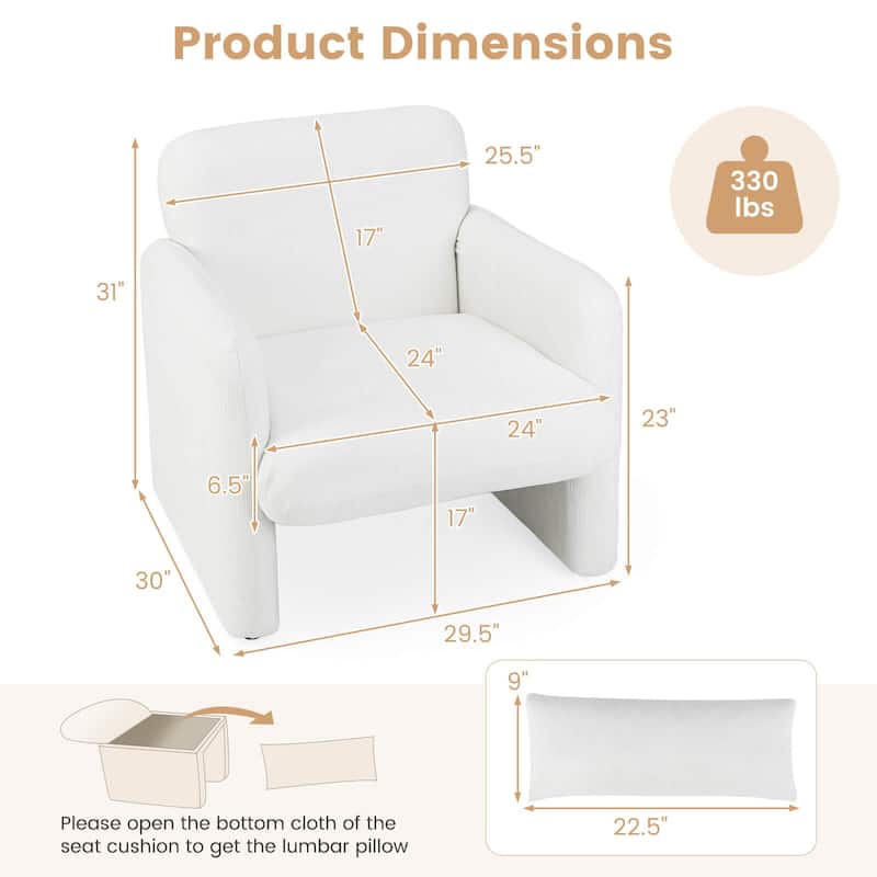 Costway 1/2 PCS Chenille Accent Chair with Removable Lumbar Pillow