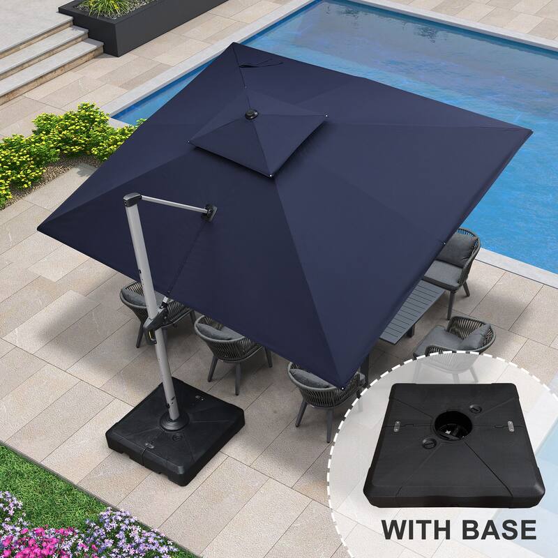 PURPLE LEAF 10 x 12ft Outdoor Rectangle Large Cantilever Umbrella with Base - Navy Blue