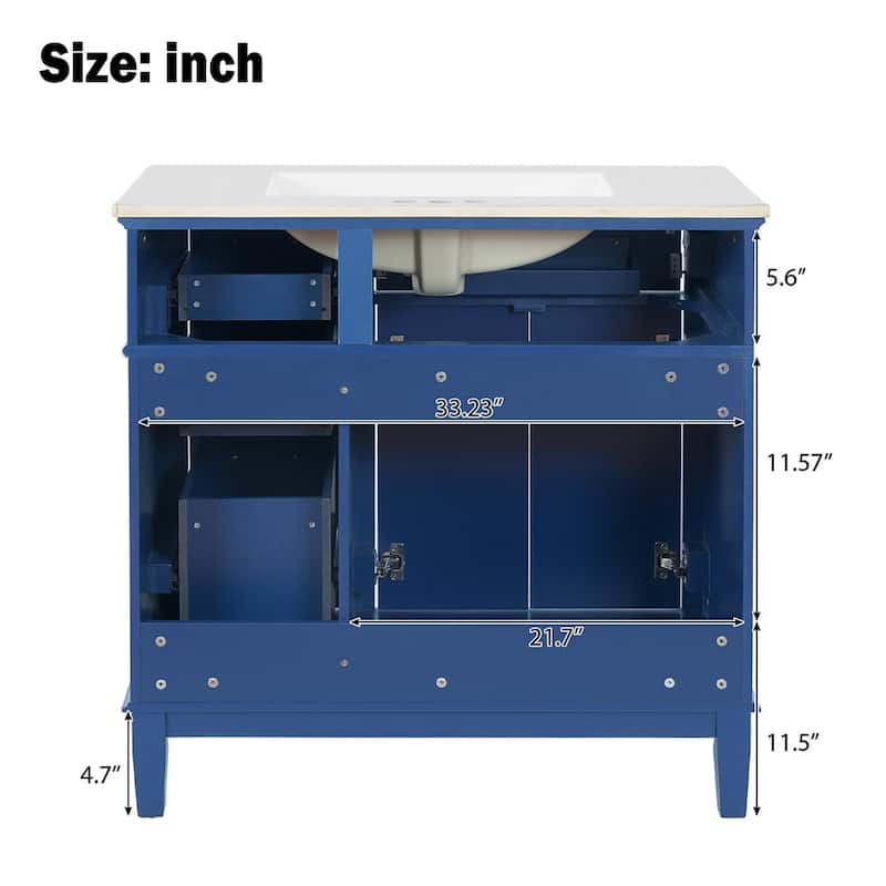36" Modern Bathroom Vanity w/Ceramic Sink,Soft Close Doors,4 Drawers