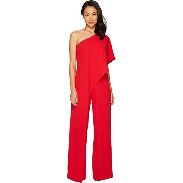 adrianna papell one shoulder crepe jumpsuit black