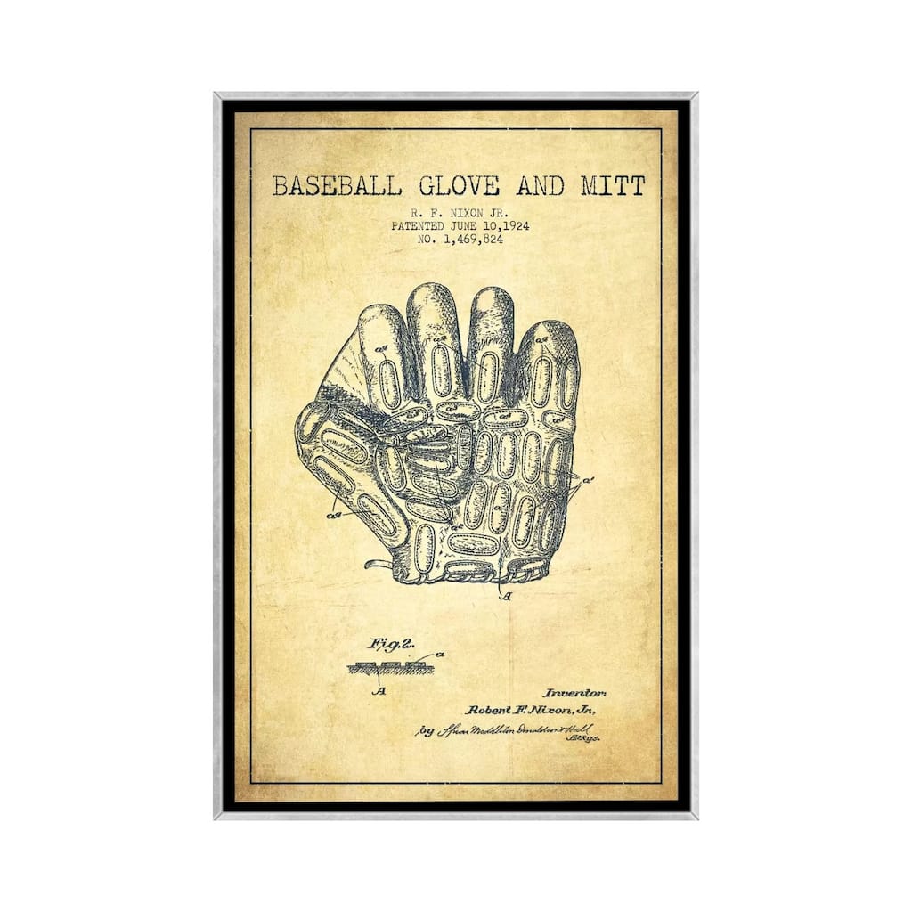 iCanvas "Baseball Glove Vintage Patent Blueprint" by Aged Pixel Framed
