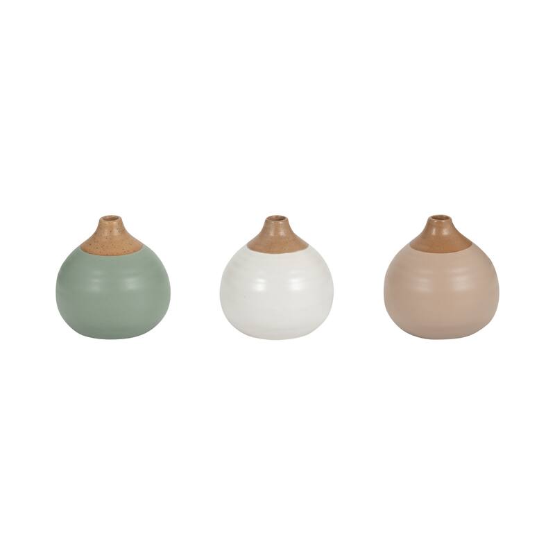 Sagebrook Home Modern Coastal Small Ceramic Bud Vases, Set of 3