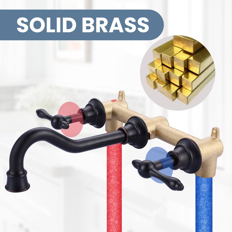 WOWOW 2 Handle Wall Mounted Antique Bathroom Sink Faucet