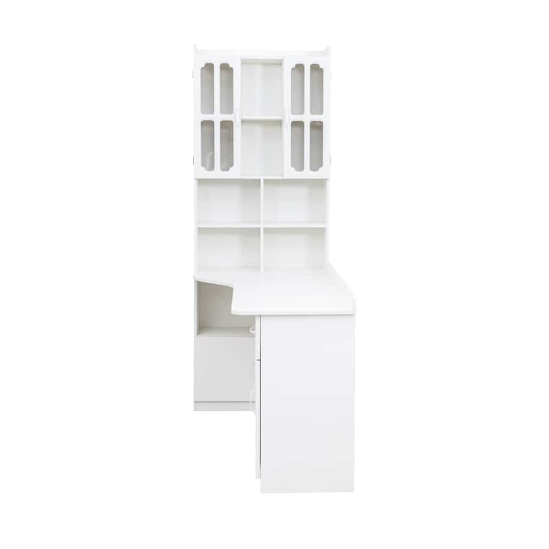 L-Shaped Corner Computer Desk with Drawers & Hutch, Modern Office Desk with Bookshelf, Large Wood Workspace Table for Home