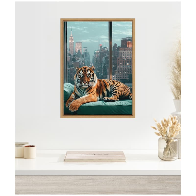 Kate and Laurel Sylvie Graceful Tiger in New York Framed Canvas by Michael Schauer