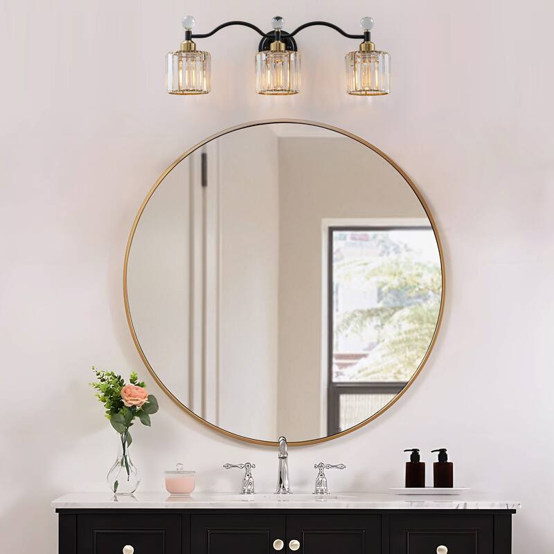 Starsky 3-Light Modern Crystal Bathroom Vanity Fixture with Ribbed Glass Shades and Sparkling Crystal Ball Accents