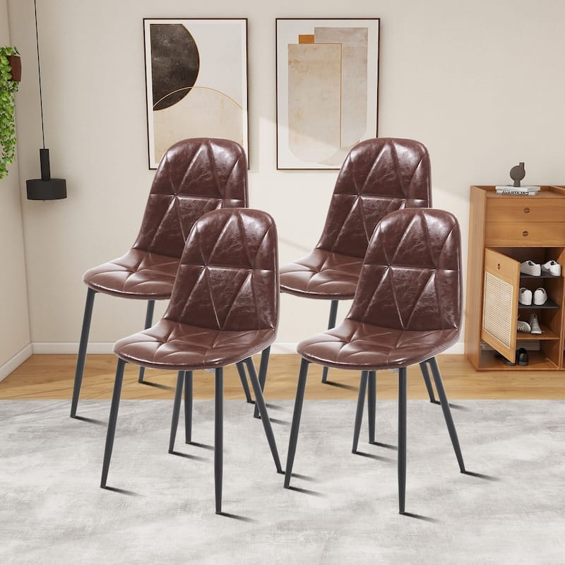 Vintage Style Dining Chairs with Metal Legs and Upholstered Backrest for Kitchen Bedroom Living Room - Brown - Set of 4